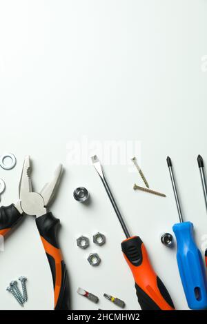 Work tools on white background, top view Stock Photo