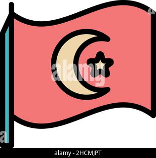 Turkish national flag icon. Outline turkish national flag vector icon color flat isolated Stock Vector