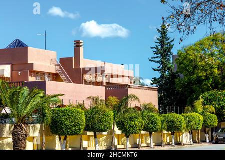 Beautiful, geometric luxury villa in the Ville Nouvelle district of Fez, Morocco Stock Photo