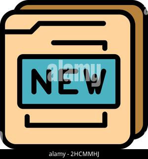New secured files icon. Outline new secured files vector icon color flat isolated Stock Vector