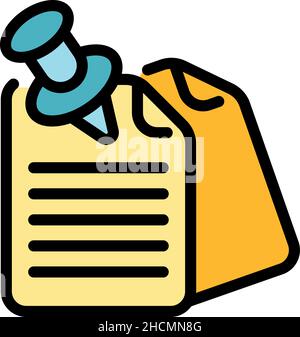Pinned notes icon. Outline pinned notes vector icon color flat isolated Stock Vector