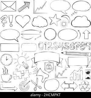 hand-drawn icon set, business symbol collection, vector illustration Stock Vector
