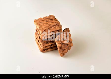 Chocolate Biscuit Isolated on White Background, Dark Choco Chip Cookie Stock Photo