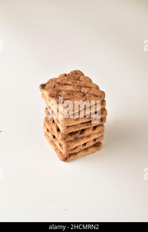 Stack of Chocolate biscuit on White Background Stock Photo