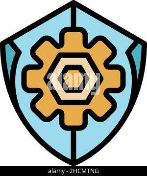 Control gear shield icon. Outline control gear shield vector icon color flat isolated Stock Vector