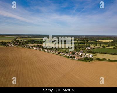 An aerial view of the small countryside village of Sutton in Suffolk, close to Sutton Hoo Stock Photo