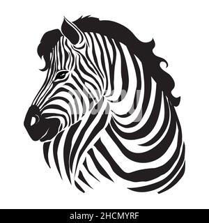 Closeup beautiful potrait Zebra looking at the camera isolated on white background, vector illustration for tattoo and printing Stock Vector