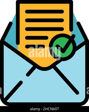 Approved email icon. Outline approved email vector icon color flat isolated Stock Vector