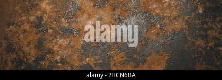 Grunge rusty dark metal background texture or backdrop, banner size Stock Photo