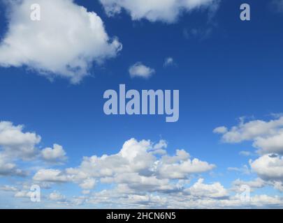 Scenic view of fluffy cumulus clouds against a bright blue sky Stock Photo