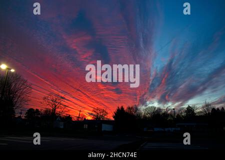 Spectacurar, multi colored sunset in Easy Brunswick, New Jersey, with plenty of stratus cloud coverage -01 Stock Photo