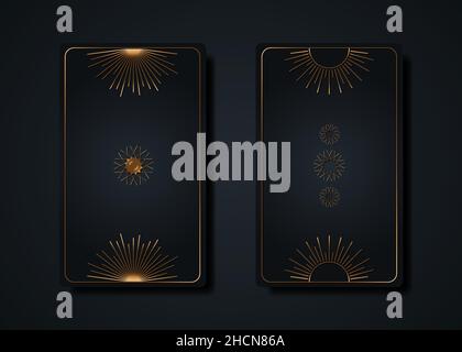 Set magical tarot cards, gold magic Sun boho style, sacred geometry sign, esoteric  spiritual symbols, Flower of Life. Luxury Seed of life flowers. Ve Stock Vector