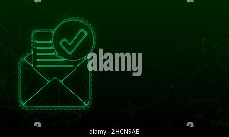 Opened envelope and document with green check mark. Verification email. Vector stock illustration Stock Vector