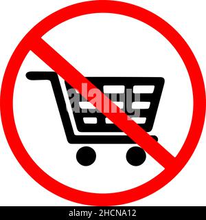 shopping car not allowed prohibition, shopping not allowed circle prohibited warning vector road sign on transparent background Stock Vector