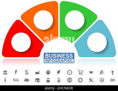 Business infographic vector template for presentation, pie chart, flat design editable diagram, graph with 4 options in eps 10 with icon set ready to Stock Vector