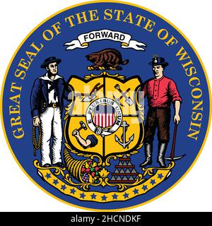 Official current vector great seal of the Federal State of Wisconsin, USA Stock Vector