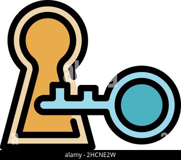 Key lock solving icon. Outline key lock solving vector icon color flat isolated Stock Vector