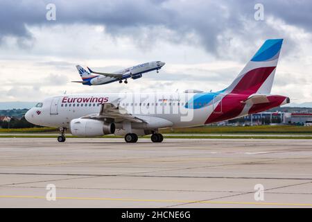 Stuttgart, Germany - September 11, 2021: Eurowings Airbus A319 airplane at Stuttgart airport (STR) in Germany. Stock Photo