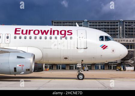 Stuttgart, Germany - September 11, 2021: Eurowings Airbus A319 airplane at Stuttgart airport (STR) in Germany. Stock Photo