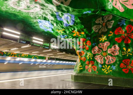 Stockholm, Sweden - June 26, 2013: Artistic Metro station Alby of tunnelbana underground subway in Stockholm, Sweden. Stock Photo