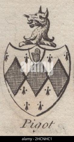 antique 18th century engraving heraldy coat of arms, English Baronet of  Pigot by Woodman & Mutlow fc russel co circa 1780s Source: original engravings from  the annual almanach book. Stock Photo