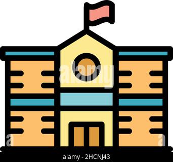 School icon. Outline school vector icon color flat isolated Stock Vector