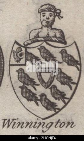 antique 18th century engraving heraldy coat of arms, English Baronet of  Winnington by Woodman & Mutlow fc russel co circa 1780s Source: original engravings from  the annual almanach book. Stock Photo