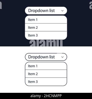 Drop-down list with menu items for the website. The view is in the expanded state. User interface for the website and application. Vector illustration Stock Vector