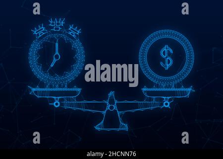 Time is money on scales icon. Money and time balance on scale. Vector stock illustration Stock Vector