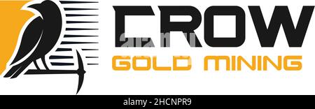 Modern colorful CROW GOLD MINING raven logo design Stock Vector