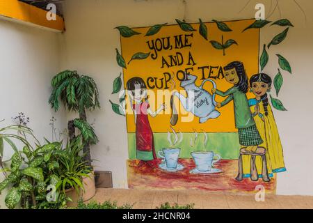 CAMERON HIGHLANDS, MALAYSIA - MARCH 27, 2018: Wall painting at the Cameron Valley tea store. Stock Photo