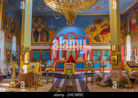 GROZNY, RUSSIA - JUNE 25, 2018: Interior of the Khram Mikhaila Arkhangela church in Grozny, Russia. Stock Photo