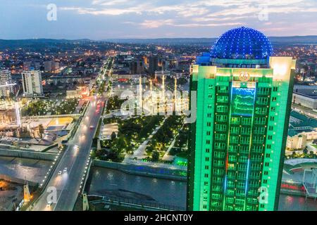 GROZNY, RUSSIA - JUNE 25, 2018: Night aerial view of Grozny, Russia Stock Photo