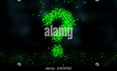 Created by light alphabet over black background. Animation of flying flickering particles form a question mark. Stock Photo