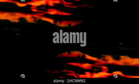 Abstract animation with wide, curved, orange lines under the flow of water. Glowing waves of the abstract river or stream Stock Photo