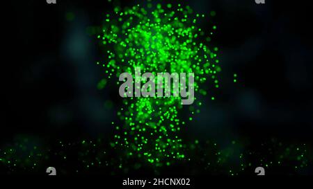 Created by light alphabet over black background. Animation of flying flickering particles form a question mark. Stock Photo