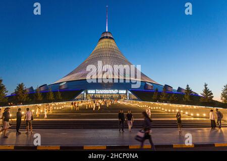 ASTANA, KAZAKHSTAN - JULY 8, 2018: Evening view of Khan Shatyr Entertainment Center in Astana now Nur-Sultan , capital of Kazakhstan. Stock Photo