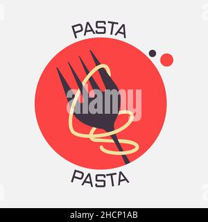 A long string of pasta wrapping around a fork. Pasta icon. Flat style. Isolated on white background. Stock Vector