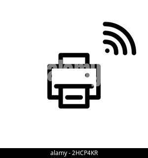 Printer with wireless connection. Minimal line art pixel perfect, editable stroke icon Stock Vector