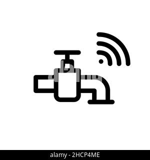 Smart faucet wifi connection. Internet of things, smart home technologies. Pixel perfect, editable stroke icon Stock Vector