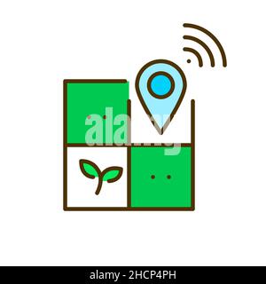 Smart farming technologies. Precise farming and locator sending information. Pixel perfect, editable stroke colorful icon Stock Vector