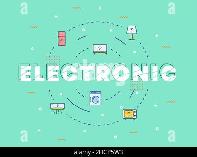 electronic device iot internet of things concept with big text on center and icon spread around with modern flat style vector illustration Stock Photo