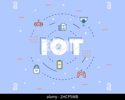 iot internet of things concept with big text on center and icon spread around with modern flat style vector illustration Stock Photo