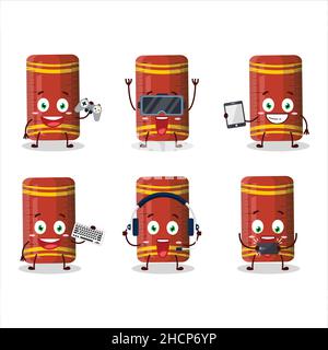 Red ruler cartoon character are playing games with various cute emoticons. Vector illustration Stock Vector