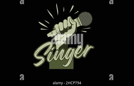 singer mic music t-shirt monogram text vector template Stock Vector