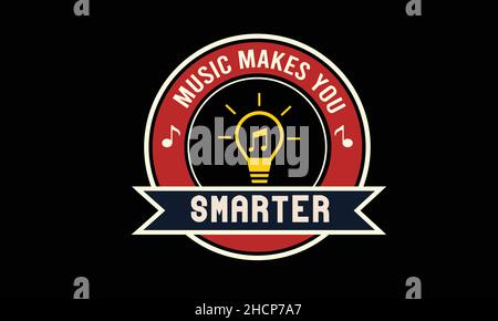 music make you smarter bulb icon music t-shirt monogram text vector template Stock Vector