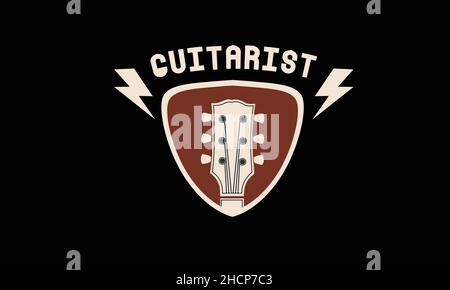 guitarist guitar music t-shirt monogram text vector template Stock Vector