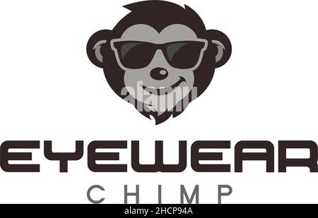 Modern colorful EYEWEAR CHIMP animal logo design Stock Vector
