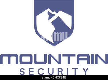 Silhouette MOUNTAIN SECURITY badge logo design Stock Vector