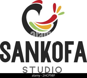 Modern colorful SANKOFA STUDIO Peacock logo design Stock Vector
